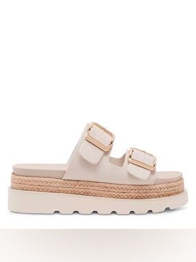 Madden Girl Cream Double-Buckle Platform Slide Sandals